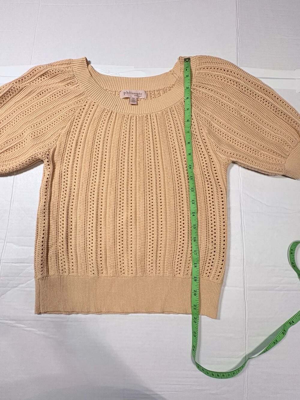 Philosophy Republic Clothing Women's Puff Sleeve Pointelle Knit Sweater #1062 - Picture 6 of 8